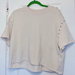 ALLSAINTS cream sweater tshirt with stud detail on sleeves